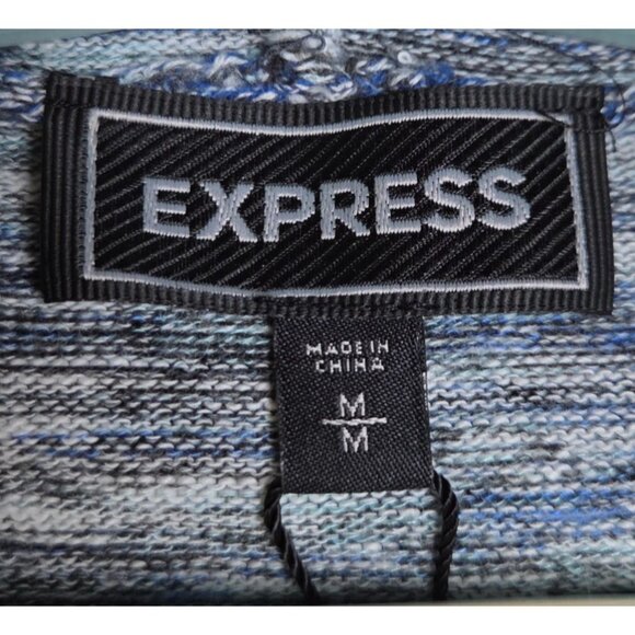 New Express Pullover Hoodie Hooded Long Sleeve Knit Sweater Size M Blue/Gray - Picture 3 of 10